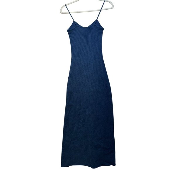 Cider Womens Ribbed Knit Midi Dress XL Blue Spaghetti Straps & Side Slit - Picture 9 of 11